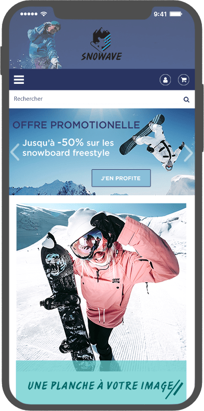 Page d'accueil du site Snowave en version mobile