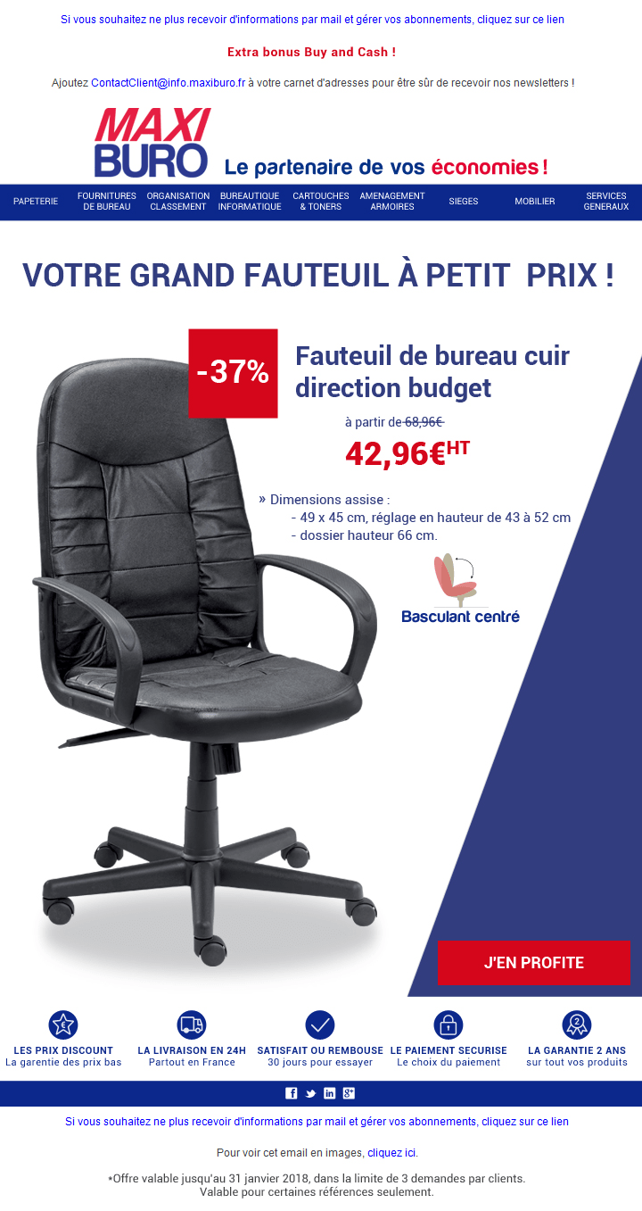 Emailing mise en avant produit fauteuil