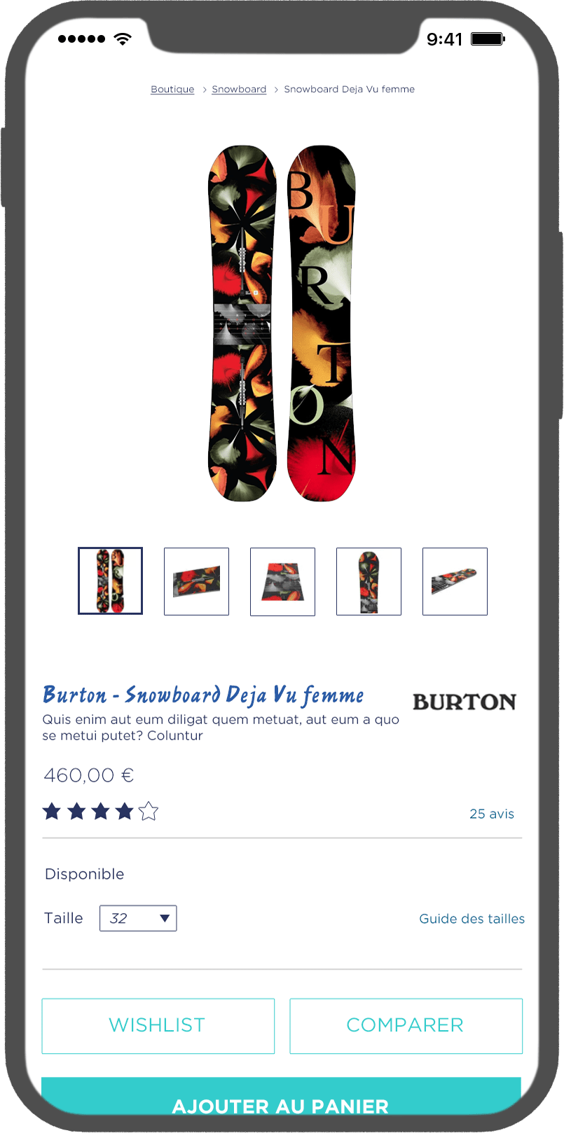 Fiche produit du site Snowave en version mobile