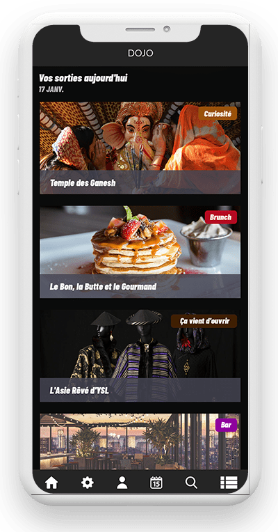 Accueil de l'application mobile Dojo