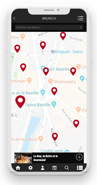 Interface carte de l'application mobile Dojo