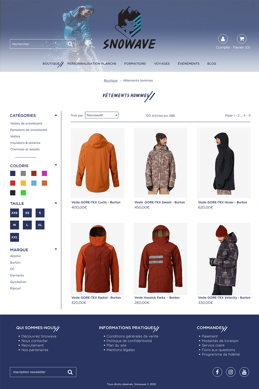 Page catégorie du site Snowave