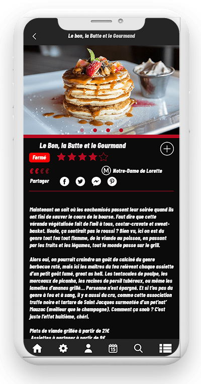 Page restaurant de l'application mobile Dojo