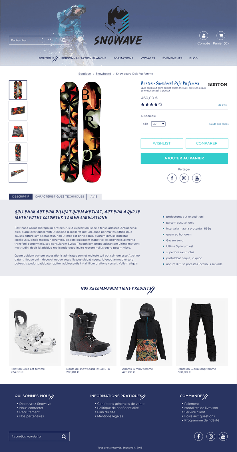 Fiche produit du site Snowave