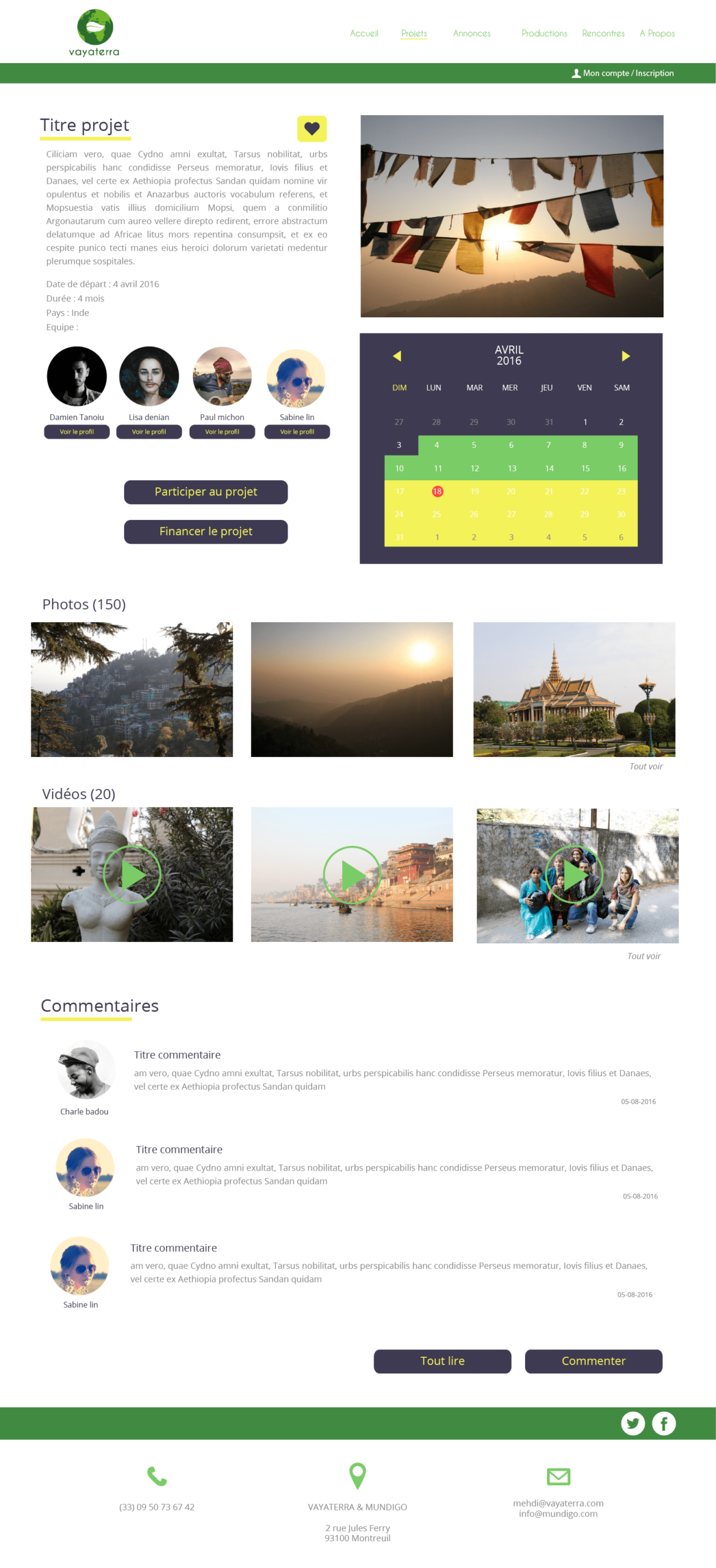 L'interface projet du site Vayaterra