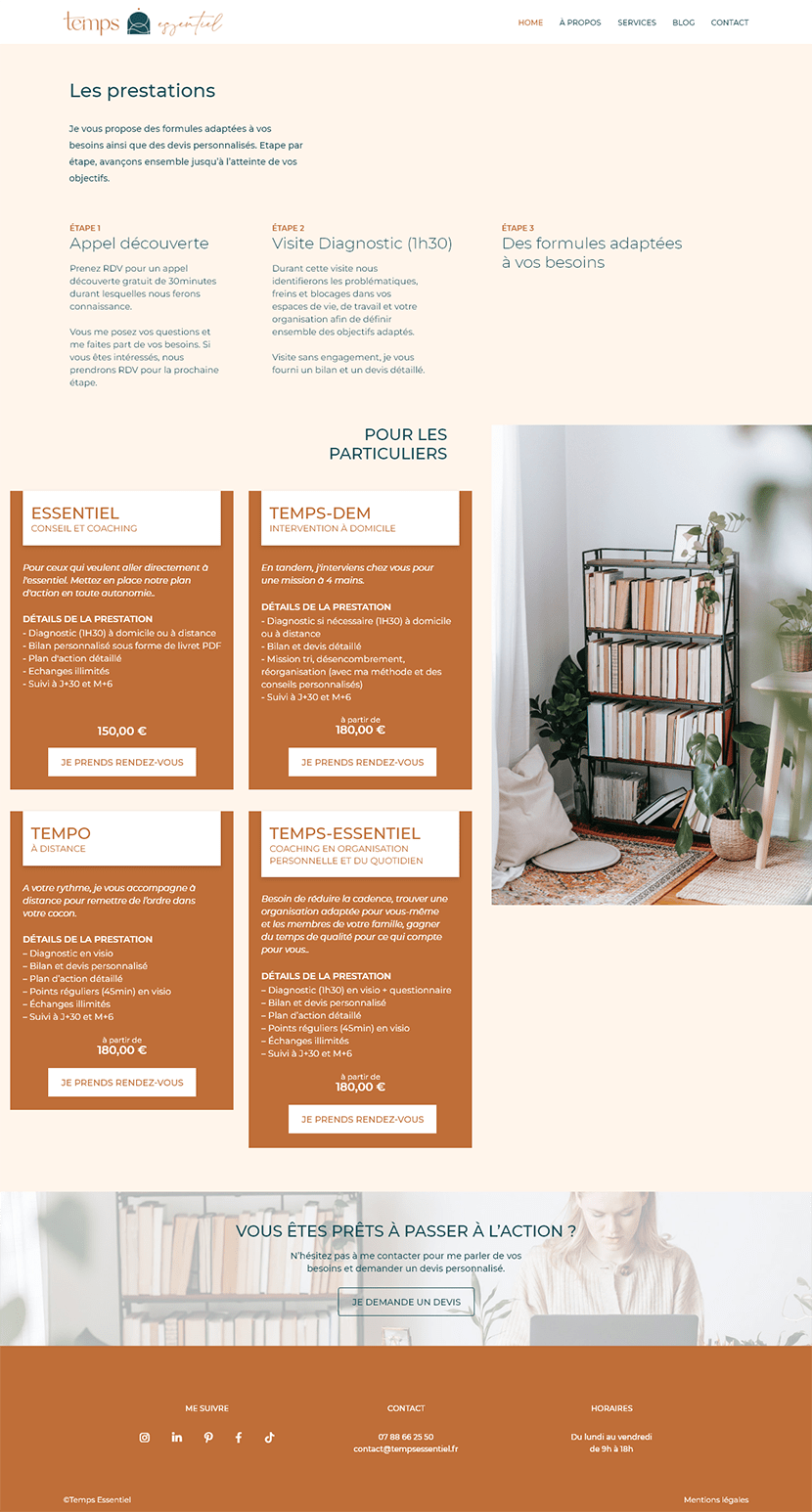 Interface de présentation des services de Temps Essentiel