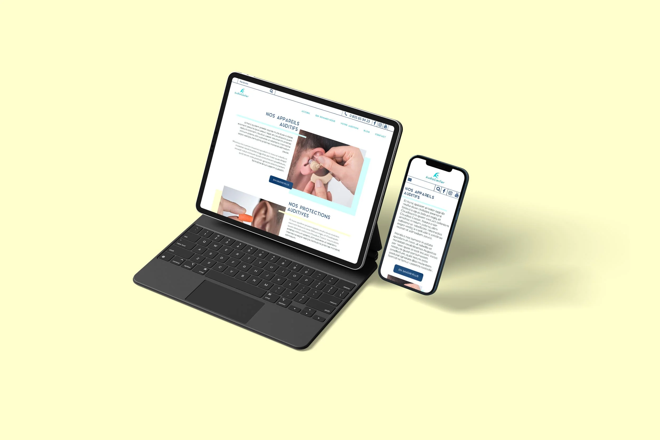 Site Audiocenter sur desktop et mobile
