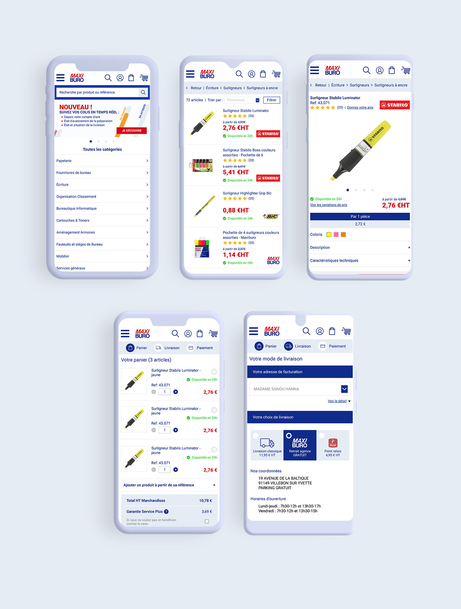 Les interfaces mobiles du site web Maxiburo
